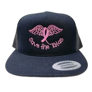 Save The Tatas Mesh Snapback Direct Embroidered Black Cap Hat